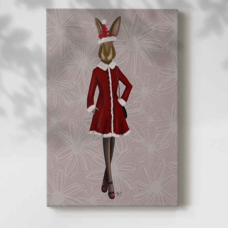 Christmas Christmas Fashion Bunny sur toile, H 12 po x l 8 po x P 1,5 po