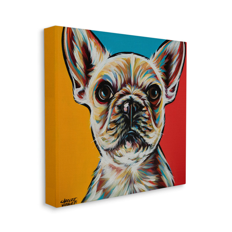 Chiot de style Chroma avec petit chiot rouge, jaune et bleu, Toile tendue, H 30 po x l 30 po x 1,5 po