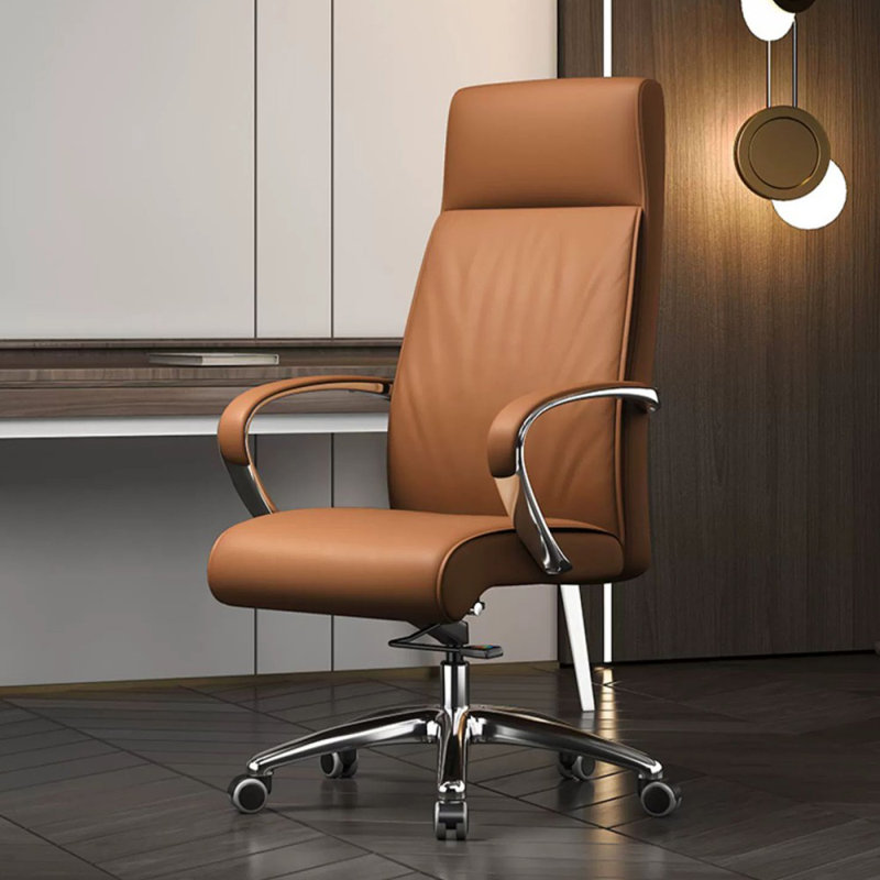 Silver Hight adjustable Genuine Leather + Faux Leather + Aluminium Alloy Office Chair, Brown
