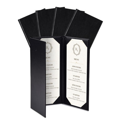 WeChef Menu Holders for Restaurant 4.25"x11" Trifold 3 View PU Leather Restaurant Menu Covers with Angled Corners for Wine List Coffee Bar Pub Hotel 5 Pack