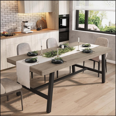 Industrial Dining Table For 6~8 People, 70.87" Long Rectangle Dining Table, Wooden Kitchen Table With Sturdy Metal Frame, Dinner Table, Dining Room Table For Kitchen, Dining Room
