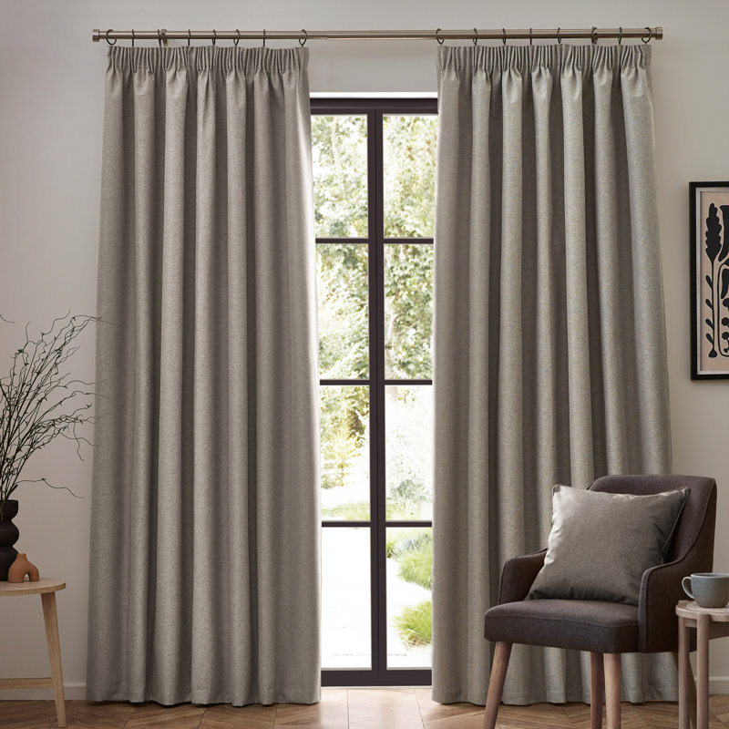Dawn 100% Blackout Pencil Pleat Curtains, Linen, 168cm x 229cm 