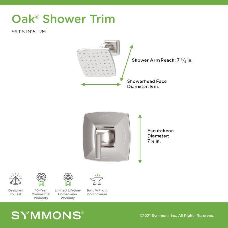 Oak HydroMersion Single Handle Shower Trim Kit, Satin Nickel