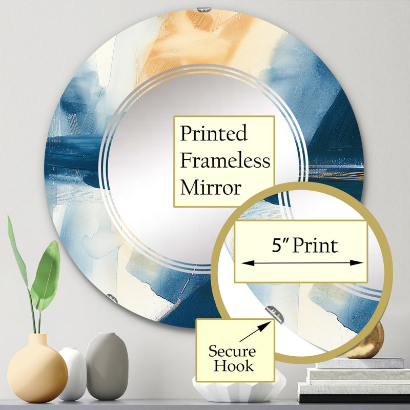 Indigo Panneau I - Miroir moderne imprimé - Miroir mural ovale ou rond, H 23,6 po x l 23,6 po