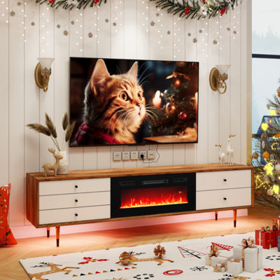 36 in. Wall Mount Electric Fireplace in Black with LED Strip Lights, Remote, 5 Brightness, Timer, Recessed Heater