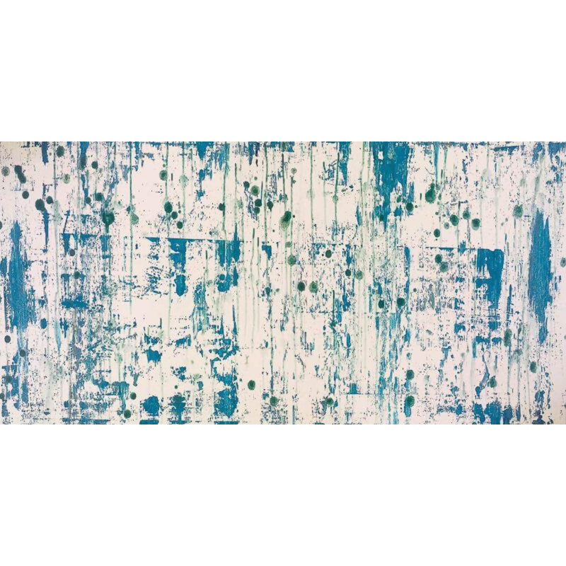 «Blue On Green I» par John Beard - reproduction d'art sur toile, H 31,5 po x l 61,5 po x P 1,75 po, Toile encadrée noire