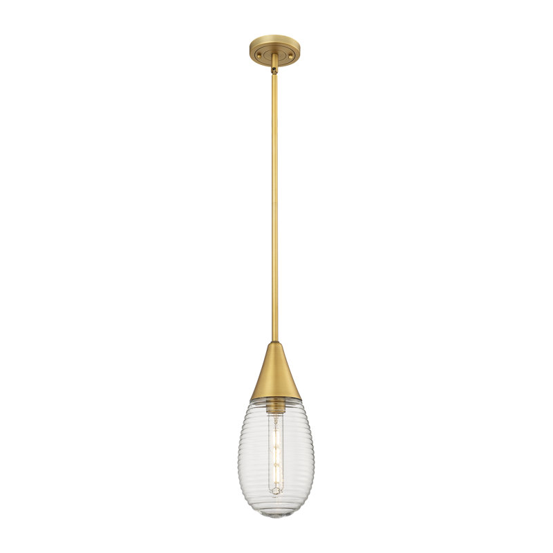 Luminaire suspendu sur tige 6 lumières Malone, Rayé transparent, Laiton brossé