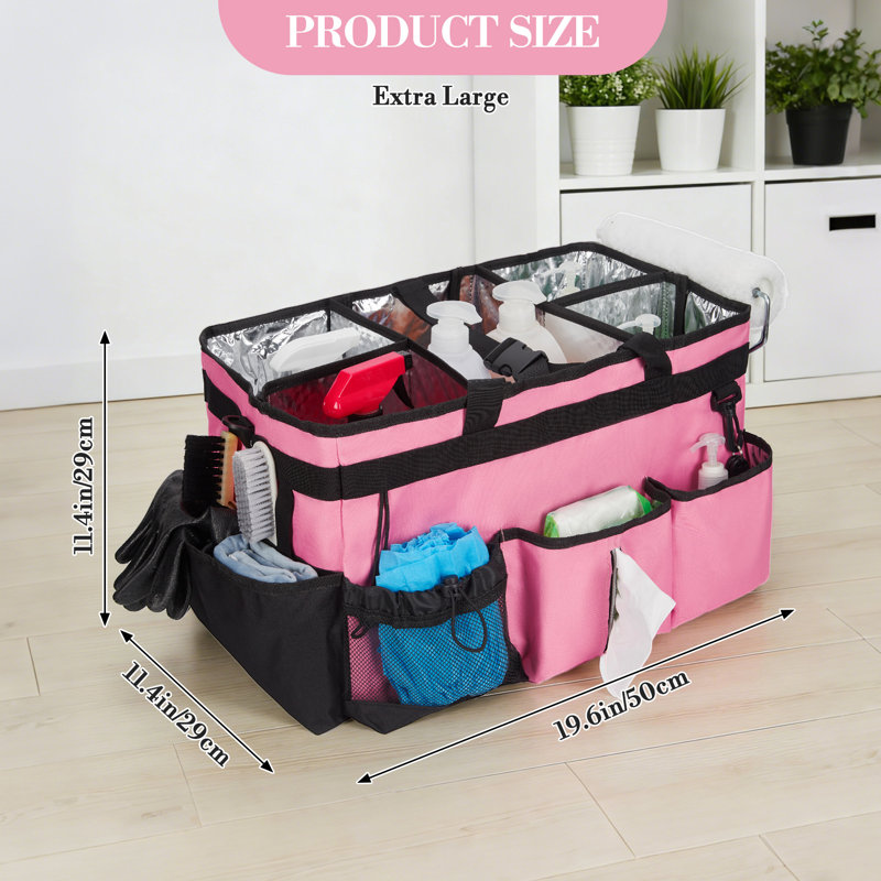 Sac à outils de nettoyage en tissu Oxford, sac de rangement portable 19,6 pouces avec compartiments et poches