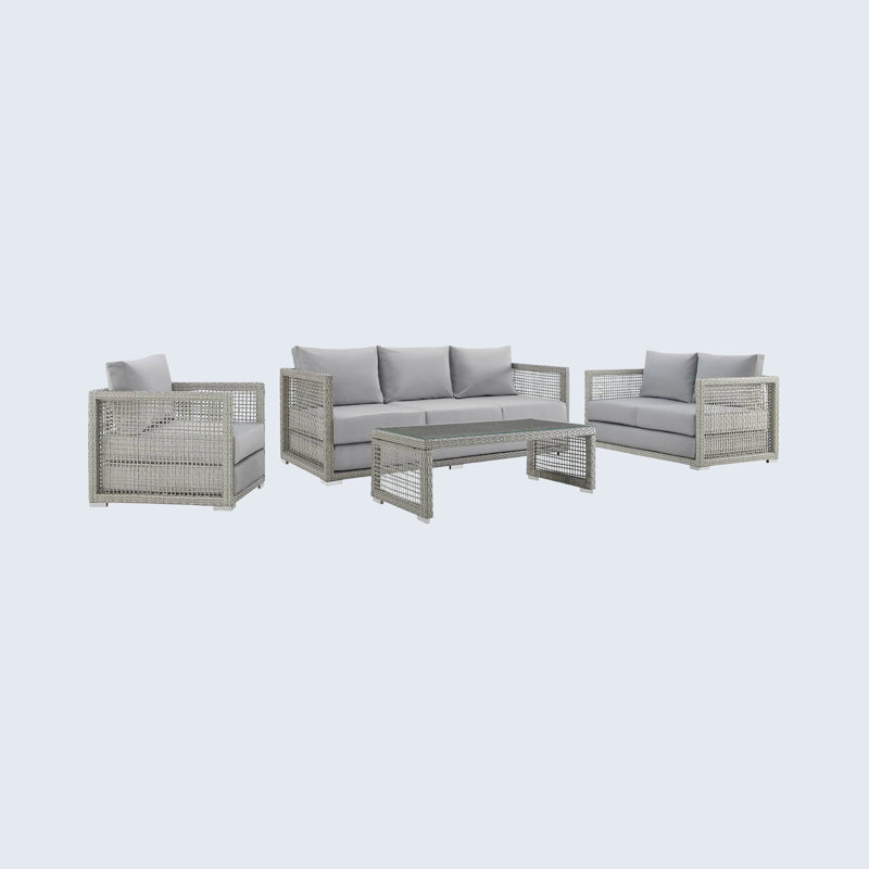 Ensemble de rotin d'extérieur en osier 4 pièces Aura, Gris