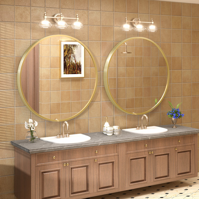 Amara Tempered Glass and Aluminum Alloy Framed French Cleat Mounted Wall Mirror with 5-Year Warranty, 36" x 36", Brushed Gold