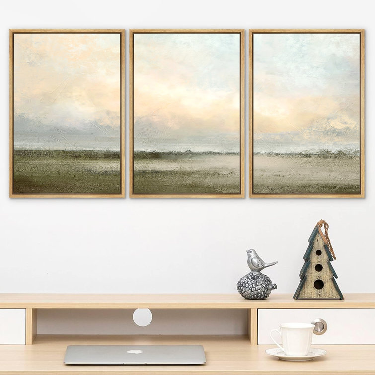 Pastel Forest Tree Abstract Landscape Modern Art Neutral Framed Canvas 3 Pieces Print Wall Art SIGNLEADER Size: 36 H x 72 W x 1.5 D, Format: Brown
