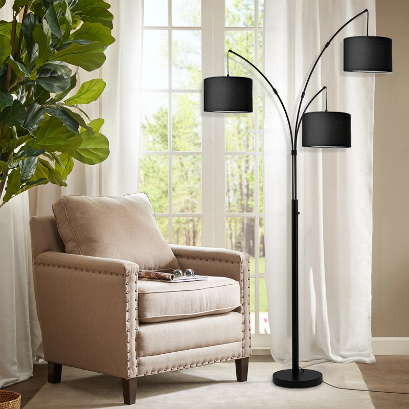 Lampe sur pied à intensité variable à 3 couleurs à intensité variable avec télécommande, lampe sur pied moderne, Noir, Noir