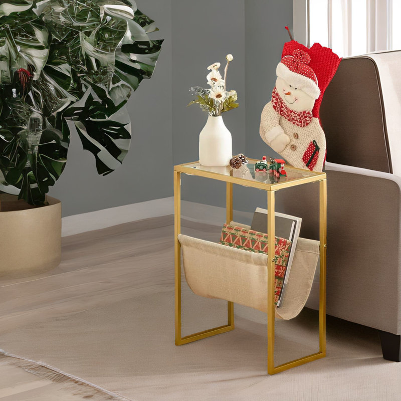 Menezes Gold Bedside Table, Small Side Table, Narrow Bedside Table, End Table, Slim Bedside Table
