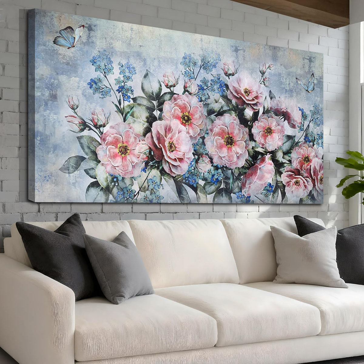 Alcott Hill Flower Wall Art For Living Room Butterfly Print Pink ...