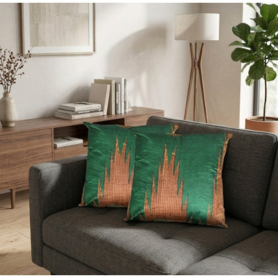 Handmade 16''X16'' Decorative Abstract Silk Green Cushion Cover Indoor, Pack of 1