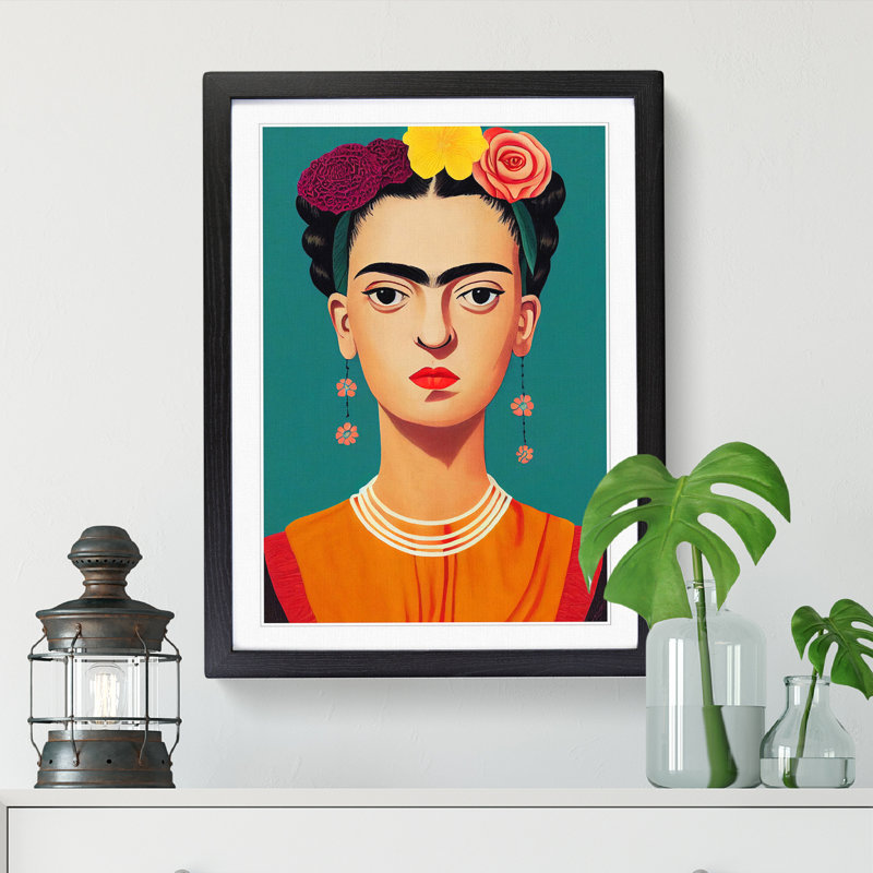 FRM-V0523-1056X Frida Kahlo Design - Picture Frame Print, 34cm H x 25cm W, Black Framed