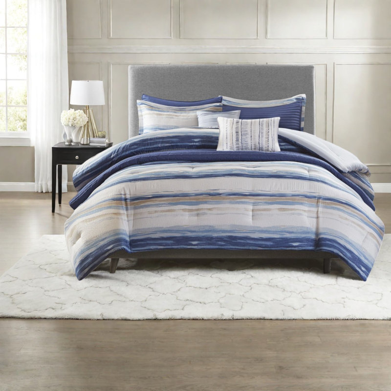 Ensemble de literie, polyester, grand lit, bleu, confort moderne
