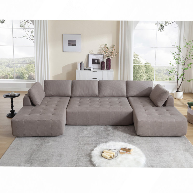 Canapé modulaire de 138,5 po, canapé en forme de U, salon, appartement, canapé rembourré à 6 places, canapé à combinaison libre (tissu maillé), tissu respirant