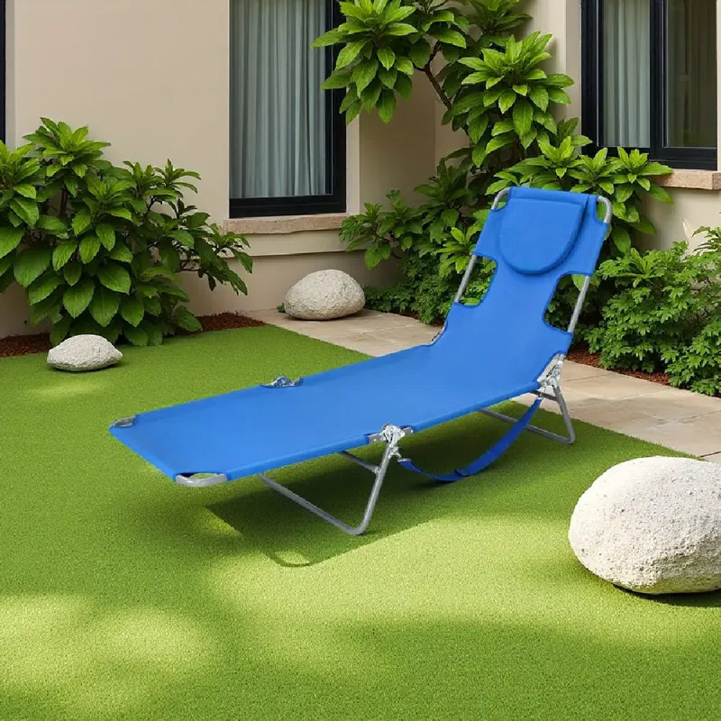 Sun Lounger Portable Folding Sunbed With Adjustable Backrest Deck Chair Lounger With Face And Hand Cutout Lightweight Frame Great For Pool Or Sun Bathing Pink Or Blue Optional