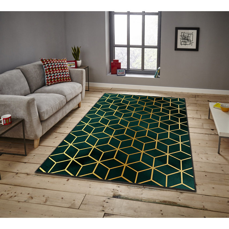 Tapis géométrique rectangulaire tissé à la machine Asilin, Rectangle 3 pi 11 po x 5 pi 11 po