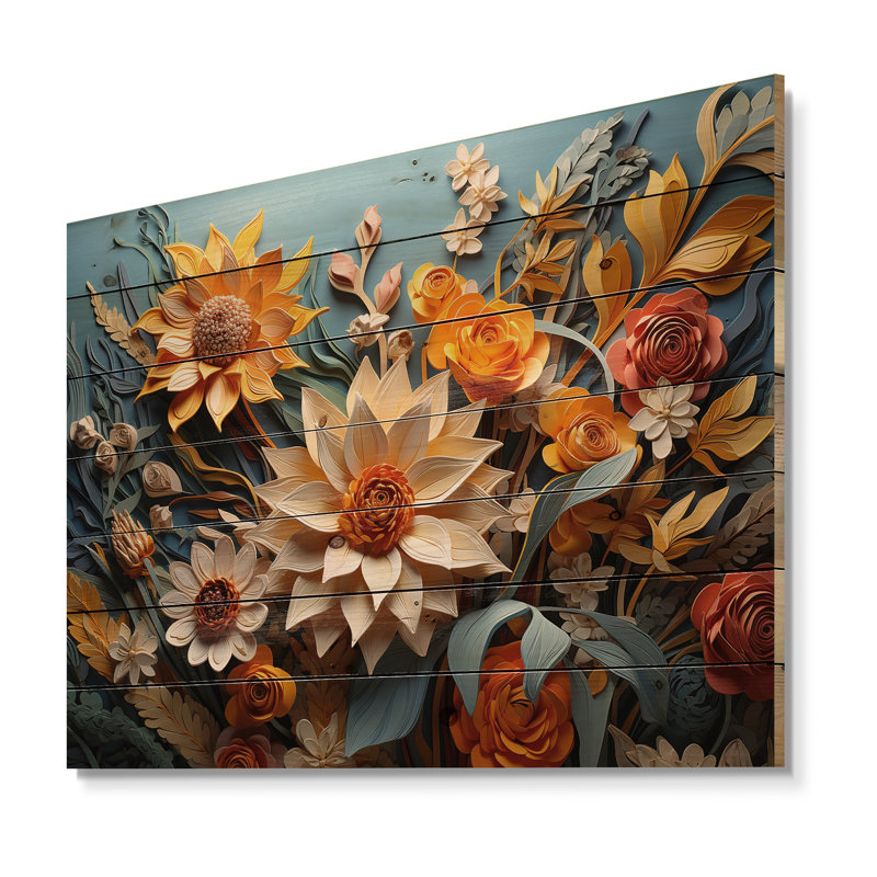 Drazen - Décoration murale en bois floral sur bois de pin naturel, H 24 po x l 32 po