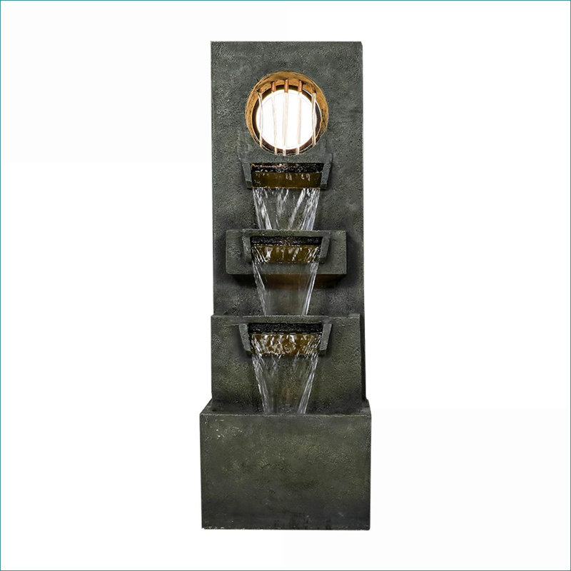 Fountains Modern 4-Tier 39.3" Outdoor Waterfall Fountain w/ Lights Pump for Garden Balcony | Resin | Tiered Waterfall Fountain