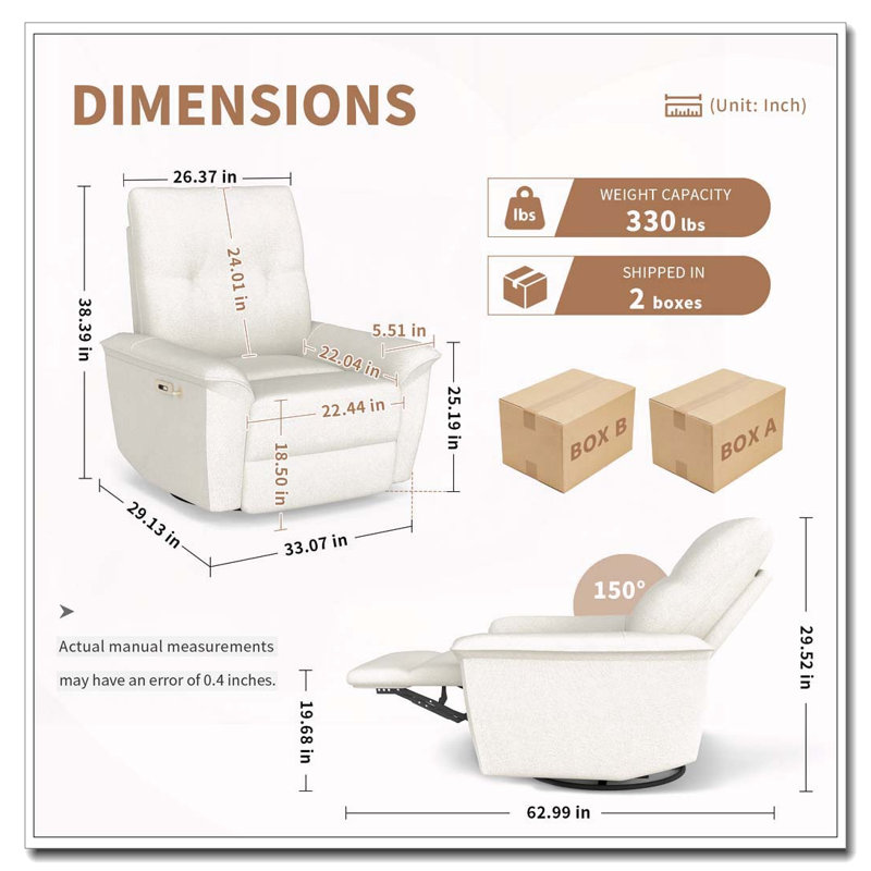 270° Power Swivel Rocker Recliner Chair, Beige