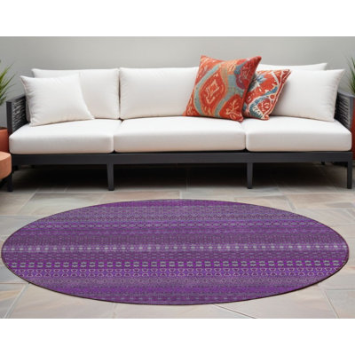Tapis intérieur rayé rond 8 po