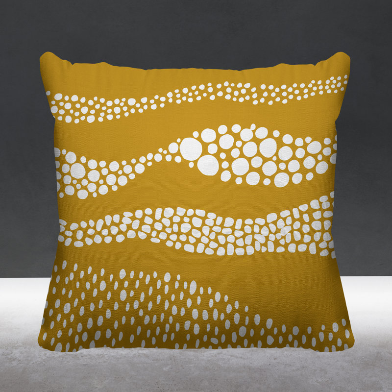 Coussin décoratif intérieur / extérieur Bia Boho Dots, L 17 po x H 17 po, Jaune