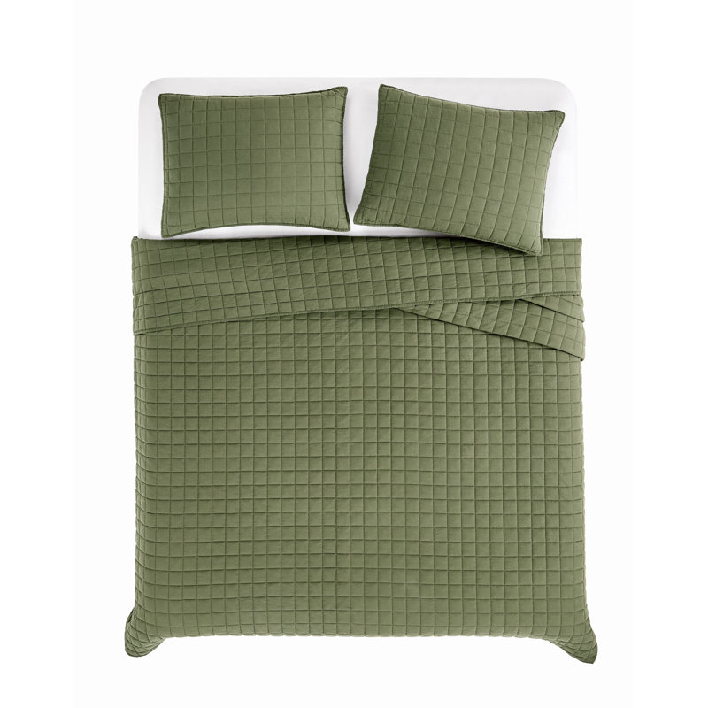 Brooklyn Loom Essential Cotton Quilt Set, Green, Queen Quilt  + 2 Shams