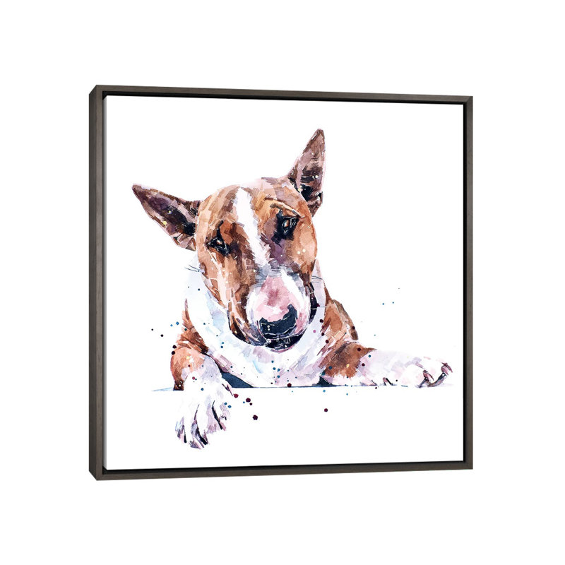 Bull terrier par Edwatercolours-impression, Pas de tapis, Toile encadrée de bois rustique foncé, H 18 po x l 18 po x 1,5 po