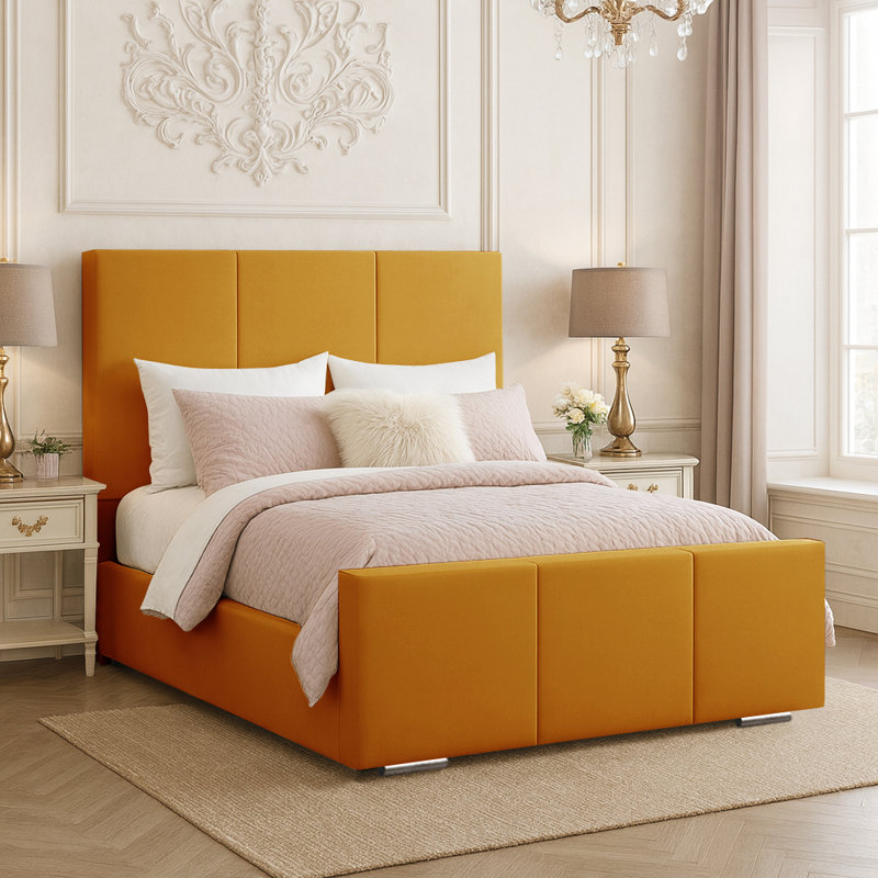 Andreq Upholstered Bed, Double (4'6), Turmeric