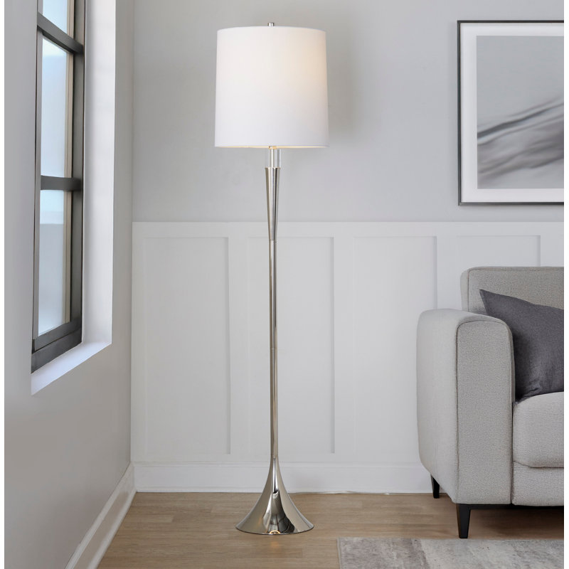 Lampe sur pied en métal en nickel poli et cristal K9 transparent avec abat-jour en lin blanc - ensemble de 2