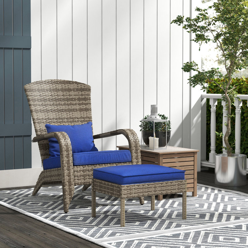Chaise de patio avec dossier haut bleu foncé d'extérieur pour la terrasse, la cour, la cour avant, le jardin, la terrasse et le grand siège en bleu, coussins de foyer
