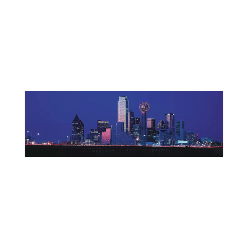 Dallas Skyline Cityscape (Night) - Wrapped Canvas Panoramic Print, 30.48 cm H x 91.44 cm W x 3.175 cm D