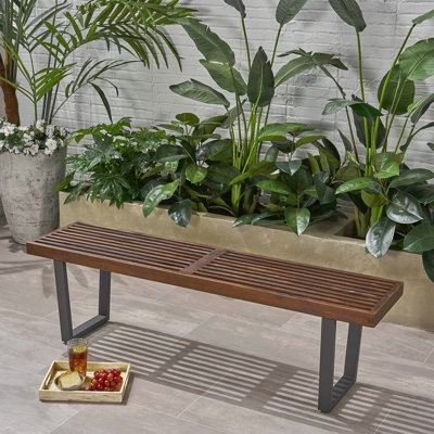 Dining Bench, Acacia Wood With Iron Legs, Modern, Contemporary, by 17 Stories