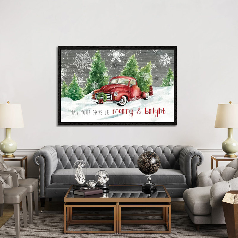 Merry And Bright Christmas Truck by Carol Robinson - Print on Canvas, Black Framed Canvas, 152.5 cm H x 101.5 cm W