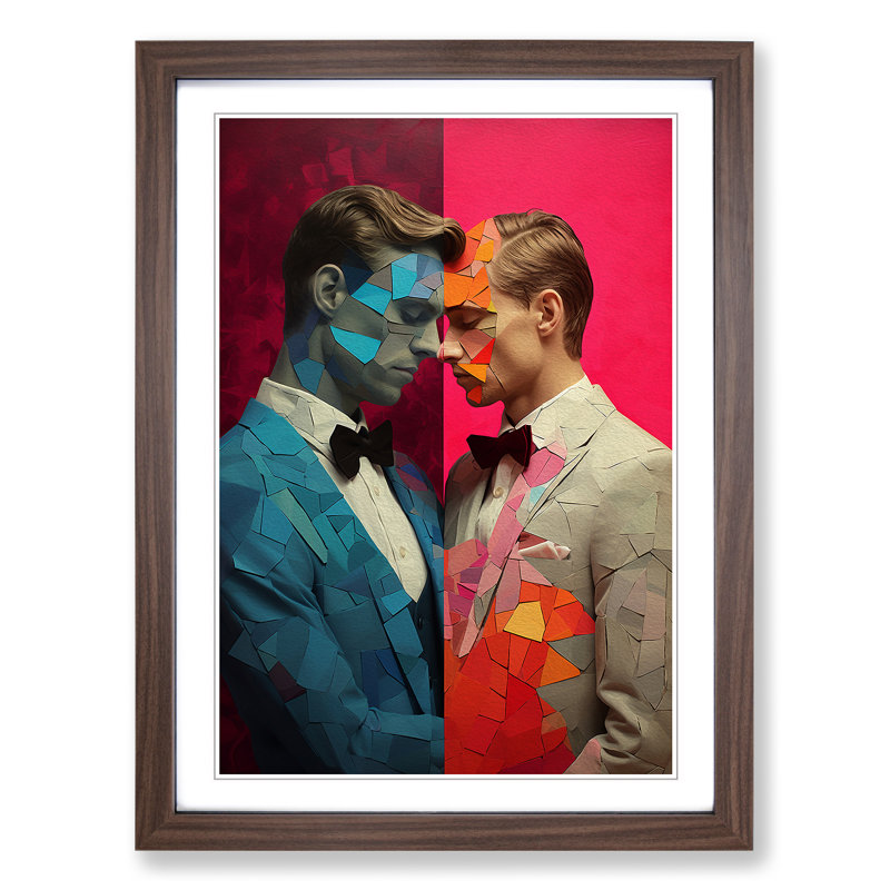 Two Men In Love Digital - Single Picture Frame Print on Wood, Walnut Framed, 34cm H x 25cm W