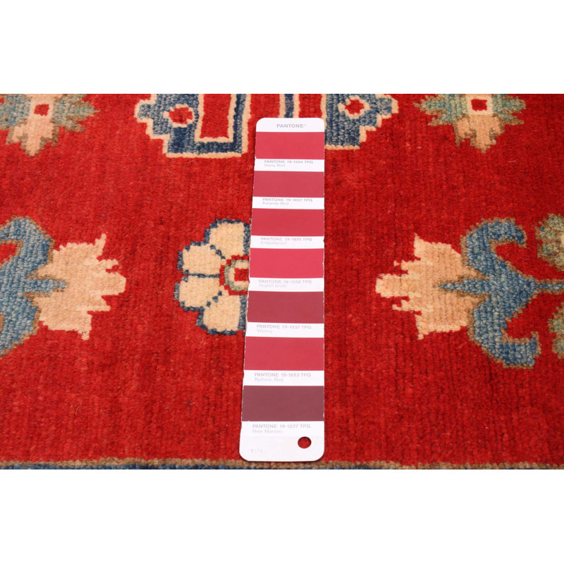 Tapis rouge en laine noué à la main de conception unique 5 pi x 6 pi 2 po New Age