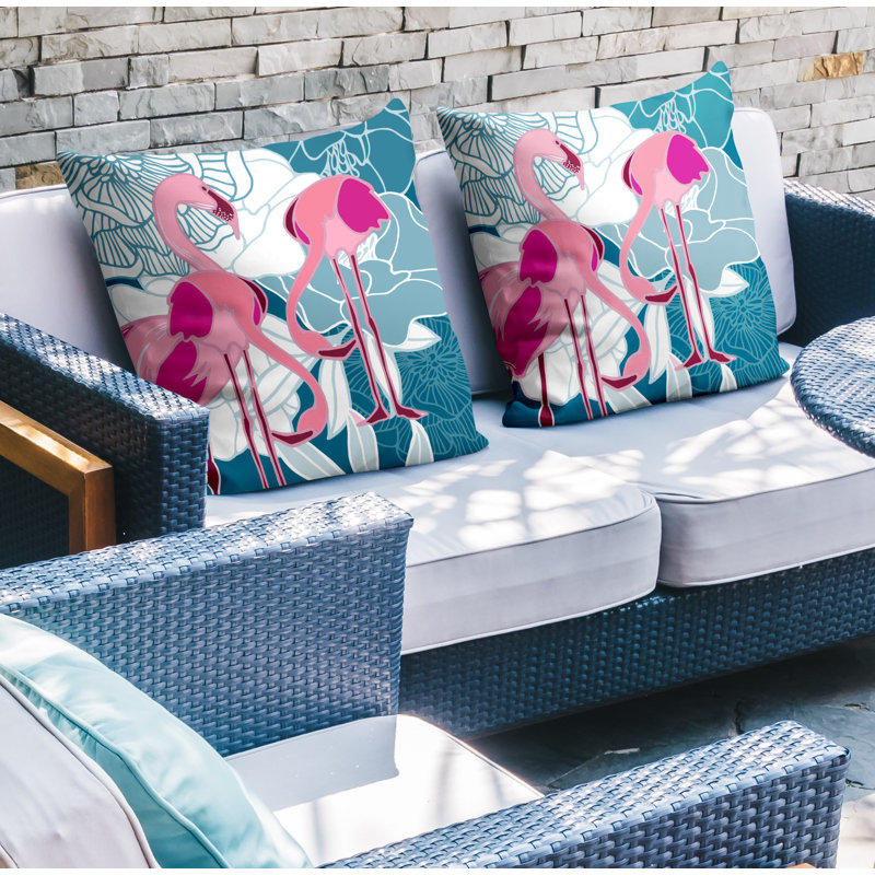 Outdoor Reversible Throw Pillow, 15W" x 15H", Turquoise/Pink