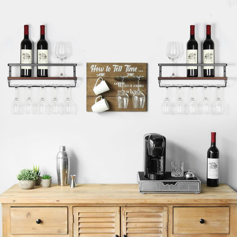 Wall Mounted Wine Bottle & Glass Rack