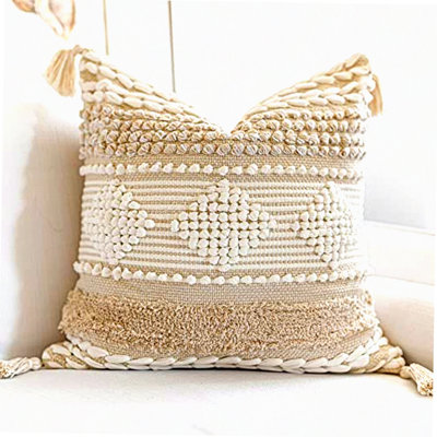 Boho Chic Textured Square Pillowcase - Decorative Accent Pillow for Couch & Bed - Modern Bohemian Throw Pillow Cover - Pack of 1