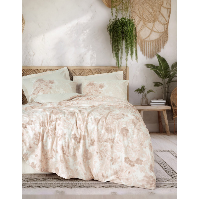Premium 100% Cotton Ranforce Quilt Cover Set, Beige | Includes 79 x 79 Duvet Cover & 31 x 31 Pillowcases (2 Pieces) | Soft, Breathable Fabric, Machine Washable, Stylish Pigment Printing, Button Closure
