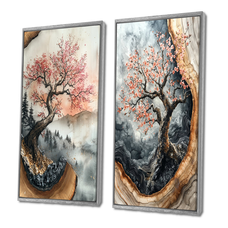 Cerisier en fleurs Serenity Beneath The Blossoms I - Collection d'art floral sur toile 2 pièces, H 32 po x l 33 po
