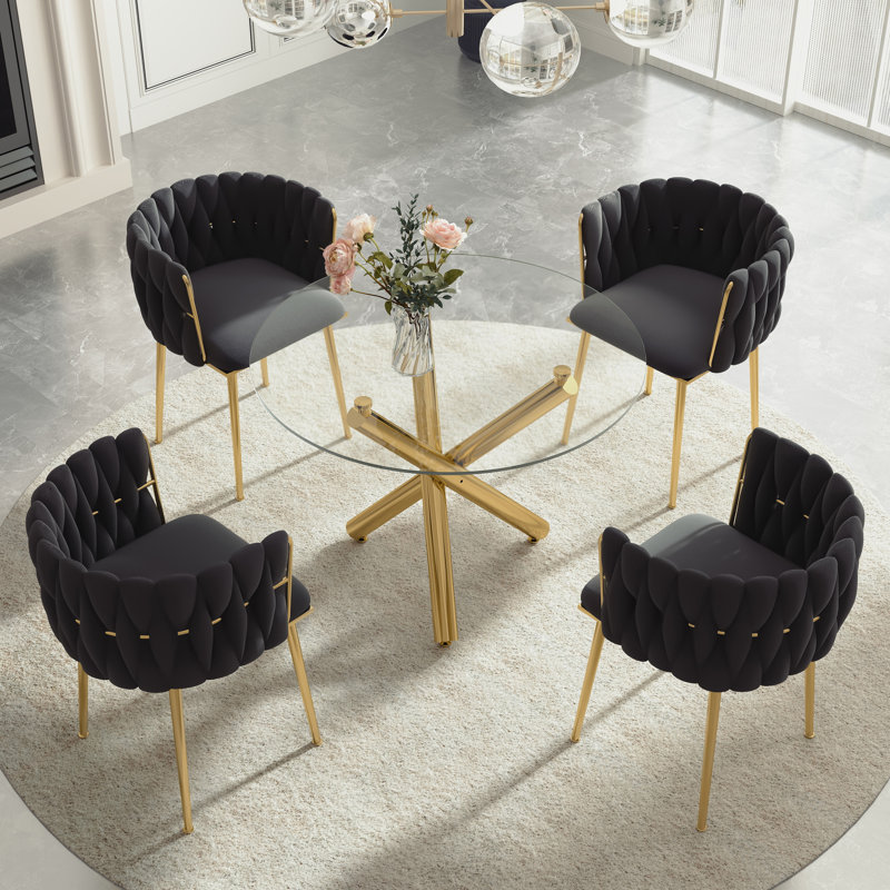 Ensemble de salle à manger Raykwan, H 29,5 po x L 39,37 po x l 39,37 po, Noir, Or