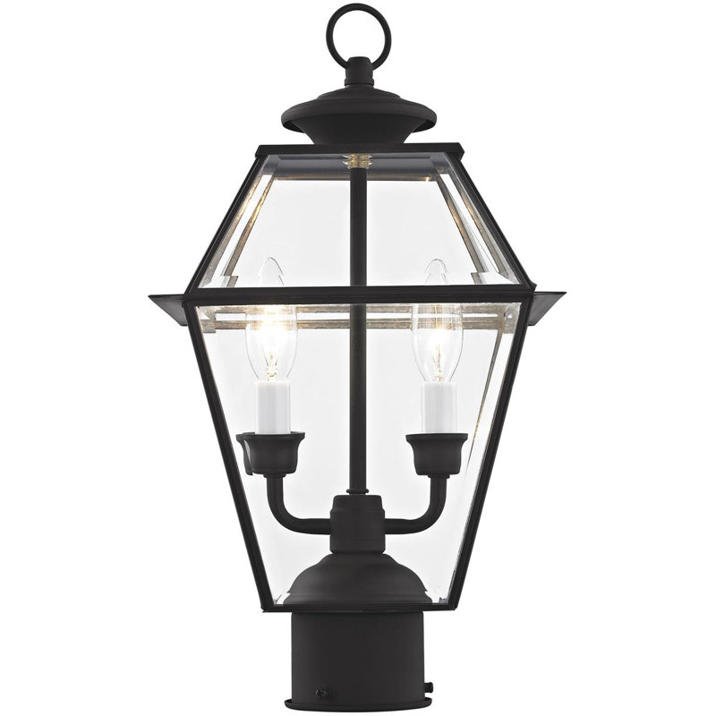 Luminaire suspendu de style lanterne extérieure 2 lumières 9 pouces avec abat-jour en verre biseauté transparent, Noir