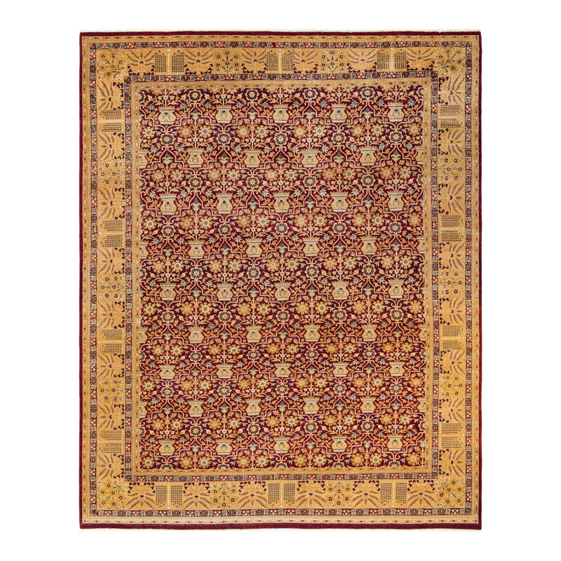 Tapis unique en laine noué à la main 8 pi 1 po x 10 pi 7 po nouvel âge Hayner en rouge / jaune / orange