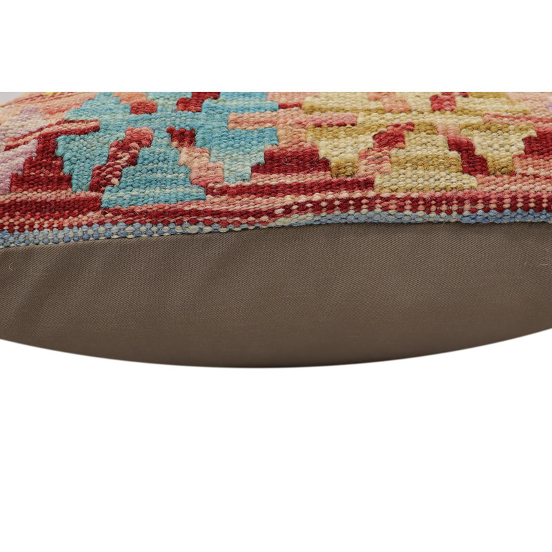 Rustic Caballer Turkish Hand-Woven Kilim Pillow - 17" X 18", 17"H x 18"W, Red/Blue/Rust/Beige