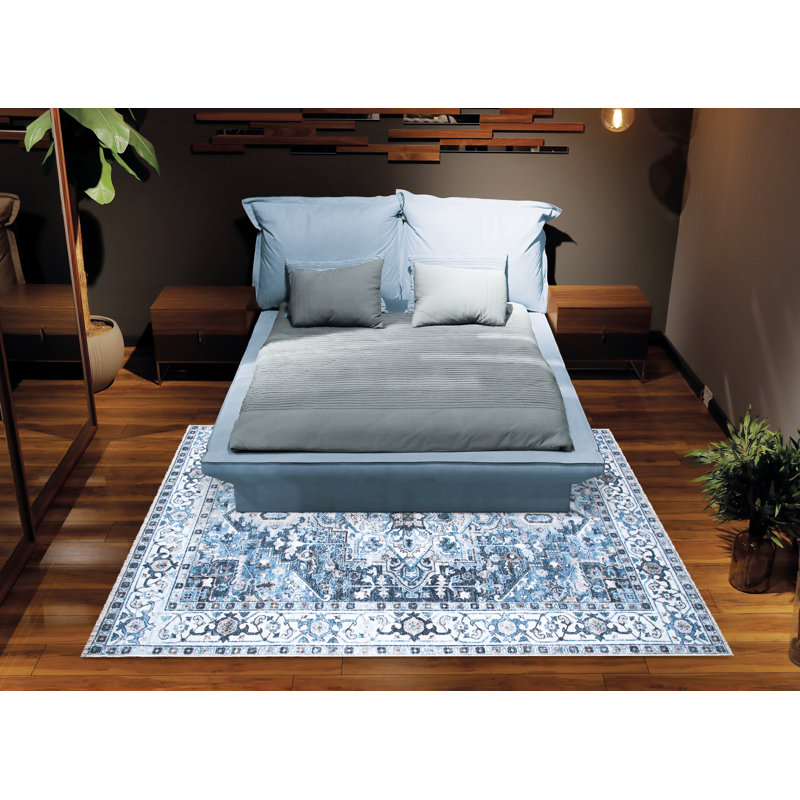 Tapis lavable antidérapant - Tapis de couloir oriental bleu marine traditionnel pour l'entrée, le couloir, la salle de bain et la cuisine