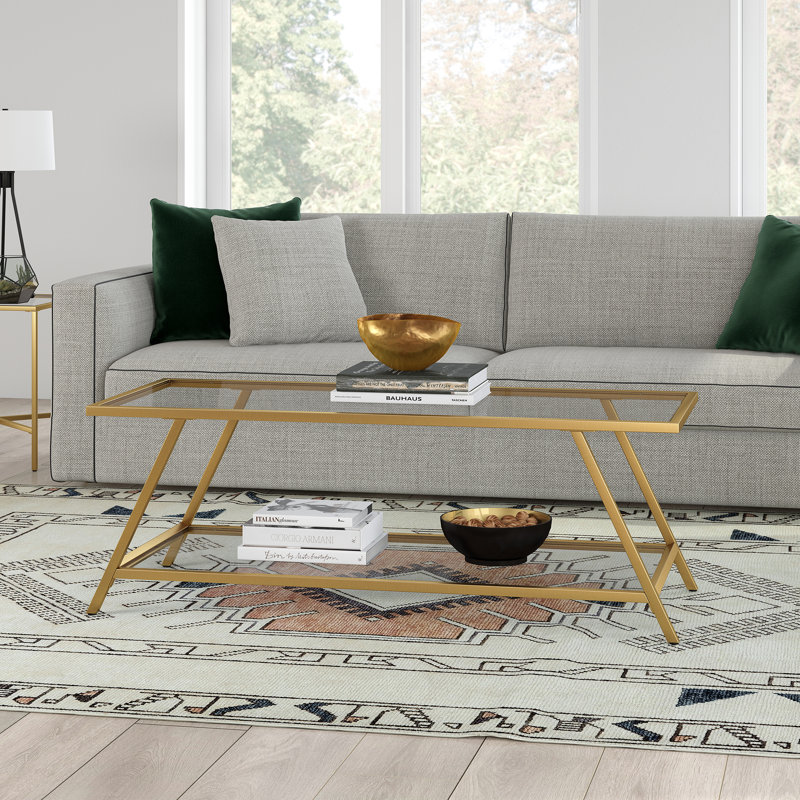 Gemi Four Leg Coffee Table with Storage, Brass